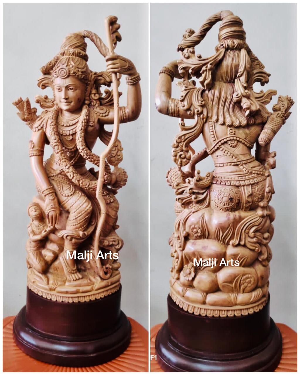 Sandalwood Lord Rama with Hanuman Quality Carving Statue - Malji Arts