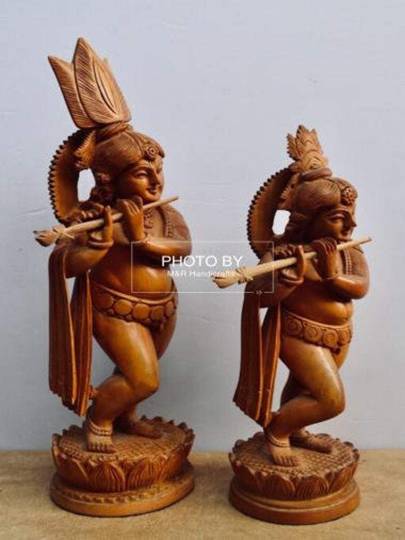 Sandalwood Antique Baby Krishna 2 Pieces Pair - Malji Arts