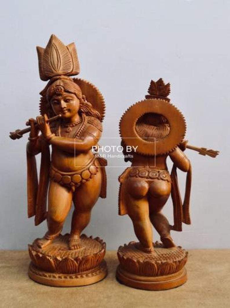 Sandalwood Antique Baby Krishna 2 Pieces Pair - Malji Arts