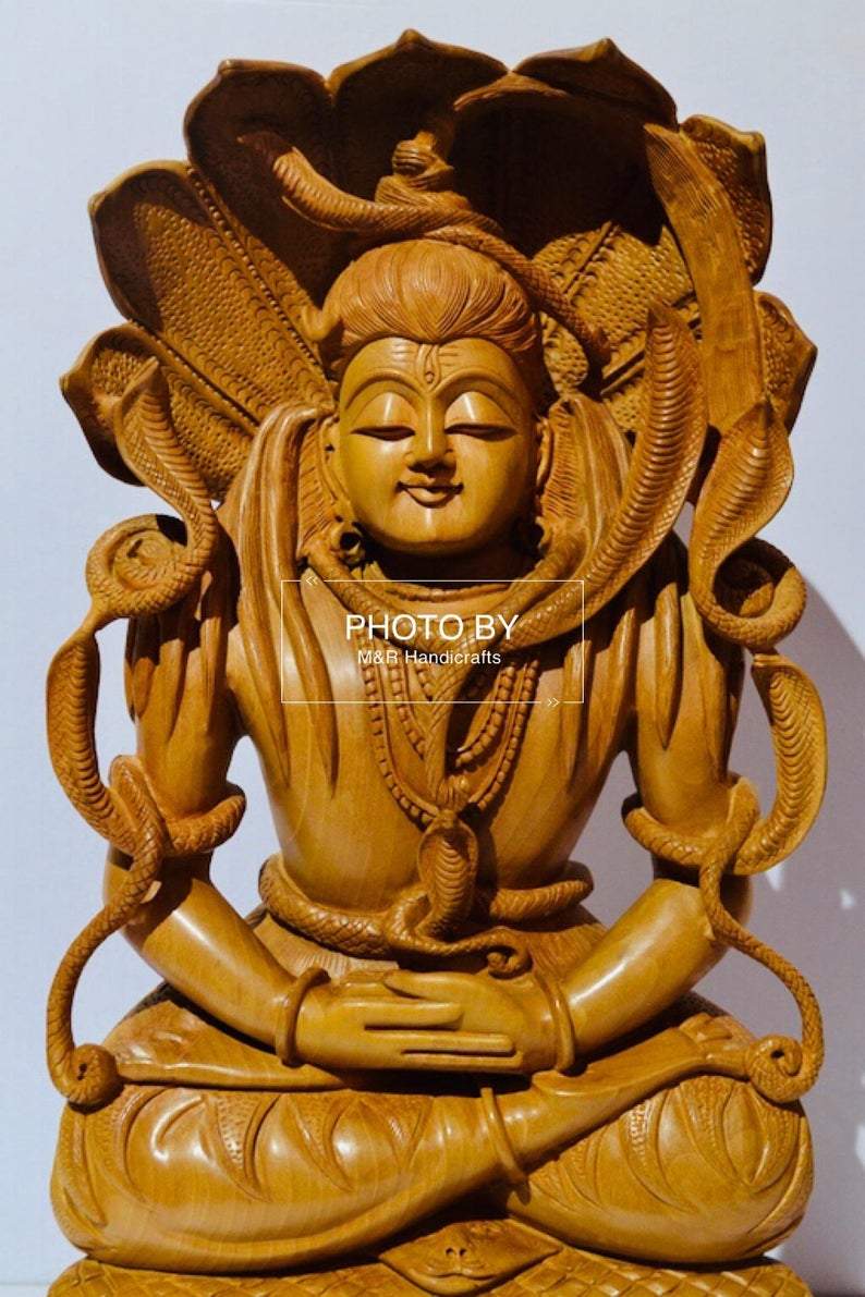 Wooden Fine Hand Carved Shiva Meditation Sitting Posture - Malji Arts