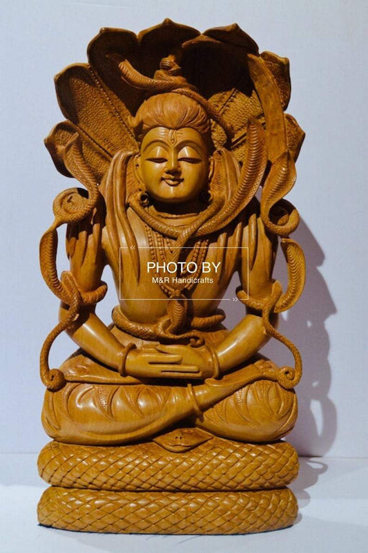 Wooden Fine Hand Carved Shiva Meditation Sitting Posture - Malji Arts