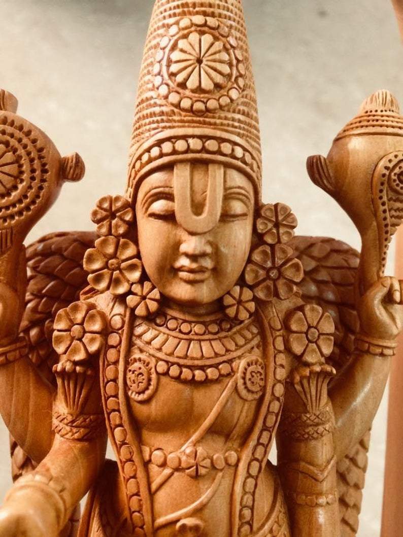 Wooden Fine Carved TIRUPATI BALAJI Statue - Malji Arts