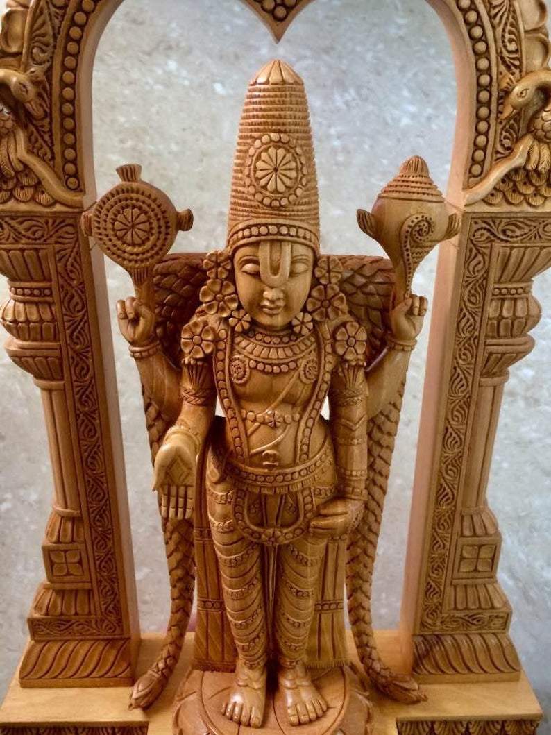 Wooden Fine Carved TIRUPATI BALAJI Statue - Malji Arts