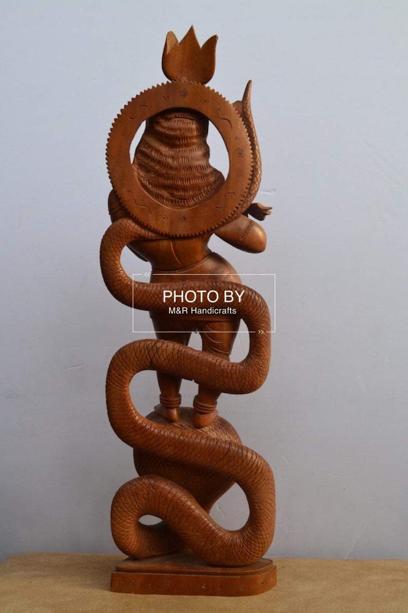 Sandalwood Antique Baby Krishna on Kalia Naag / Snack - Malji Arts
