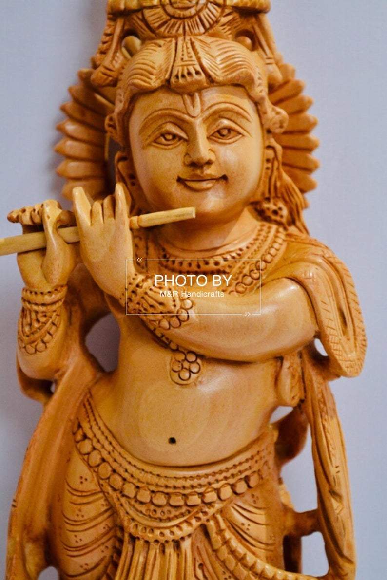 Wooden Hand Carved Baal Krishna Standing - Malji Arts