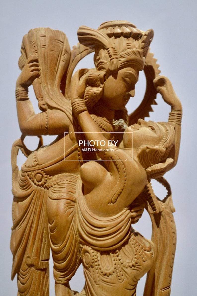 Collective Sandalwood Radha Krishna Love Scene Statue - Malji Arts