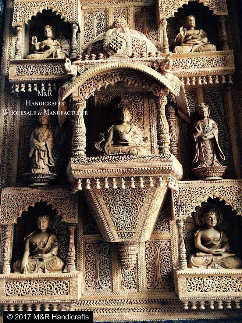 Sandalwood Carved BUDDHA Wall Hanging JHAROKHA Decorative Piece - Malji Arts