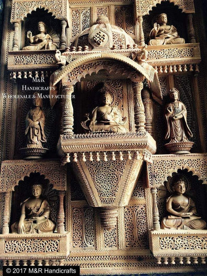 Sandalwood Carved BUDDHA Wall Hanging JHAROKHA Decorative Piece - Malji Arts