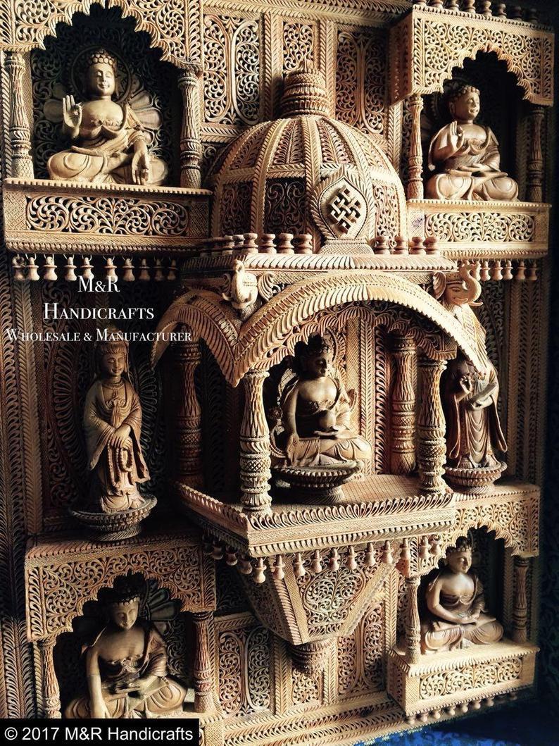 Sandalwood Carved BUDDHA Wall Hanging JHAROKHA Decorative Piece - Malji Arts
