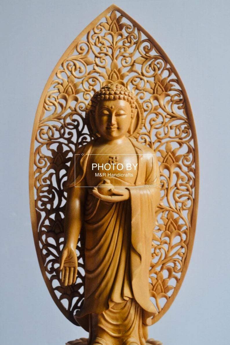 Wooden Hand Carved Chinese Walking Buddha - Malji Arts