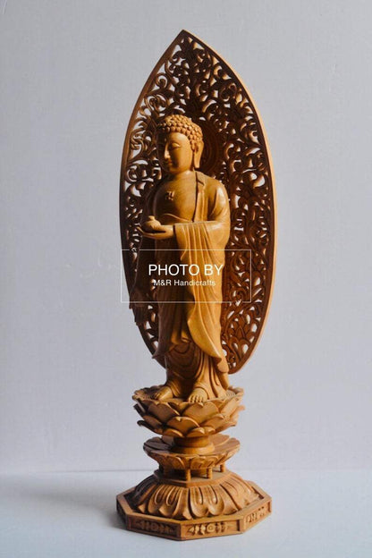 Wooden Hand Carved Chinese Walking Buddha - Malji Arts