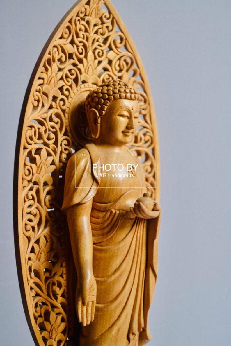 Wooden Hand Carved Chinese Walking Buddha - Malji Arts