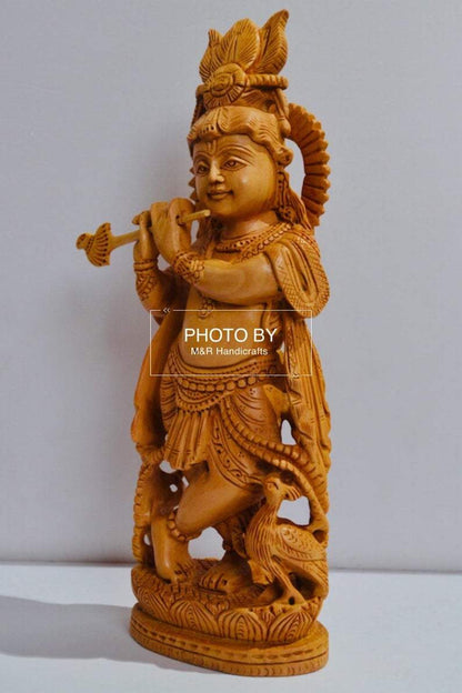 Wooden Hand Carved Baal Krishna Standing - Malji Arts