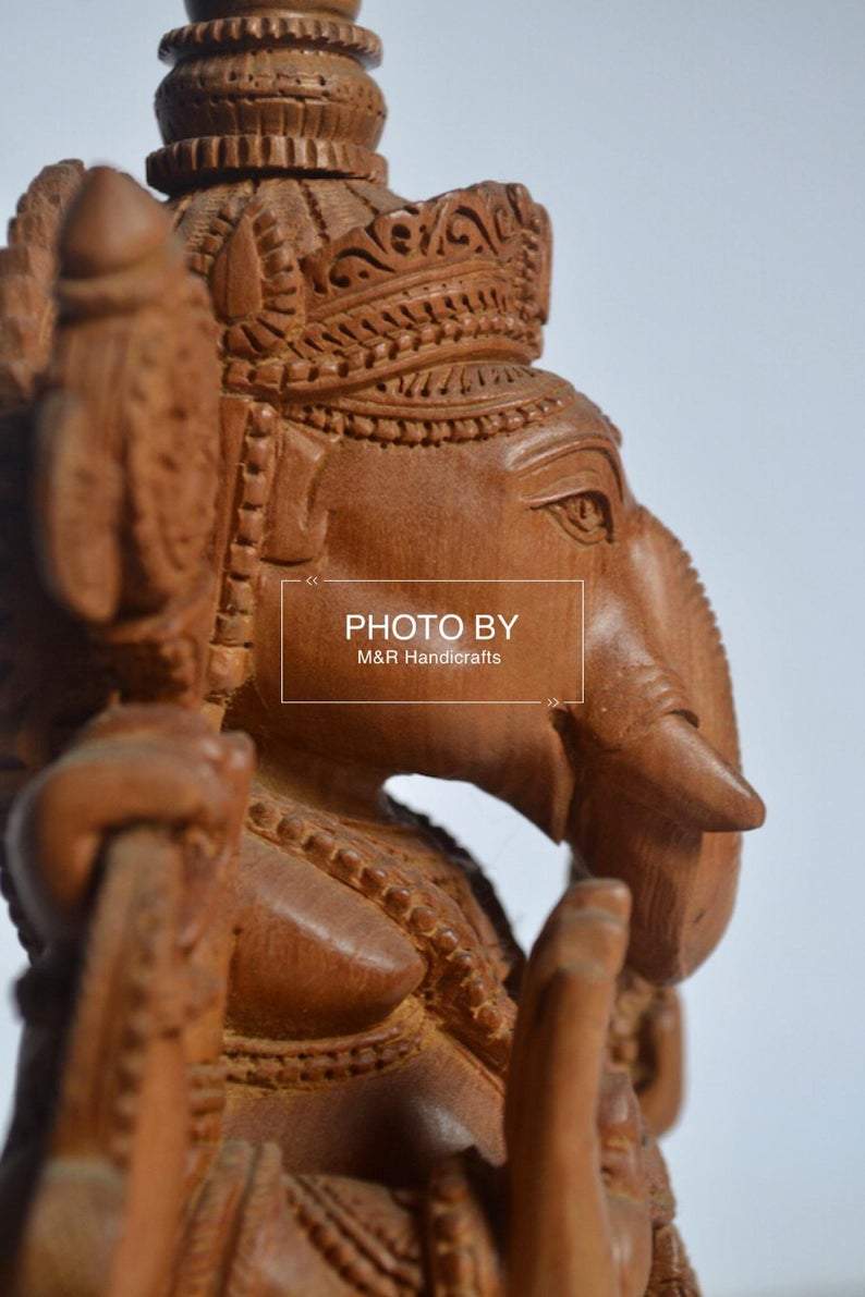 Sandalwood Beautifully Hand Carved Ganesha Sitting Statue - Malji Arts