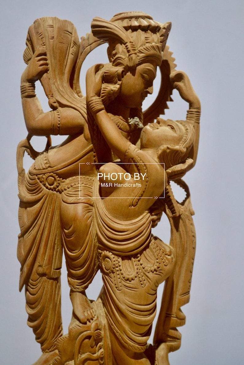 Collective Sandalwood Radha Krishna Love Scene Statue - Malji Arts