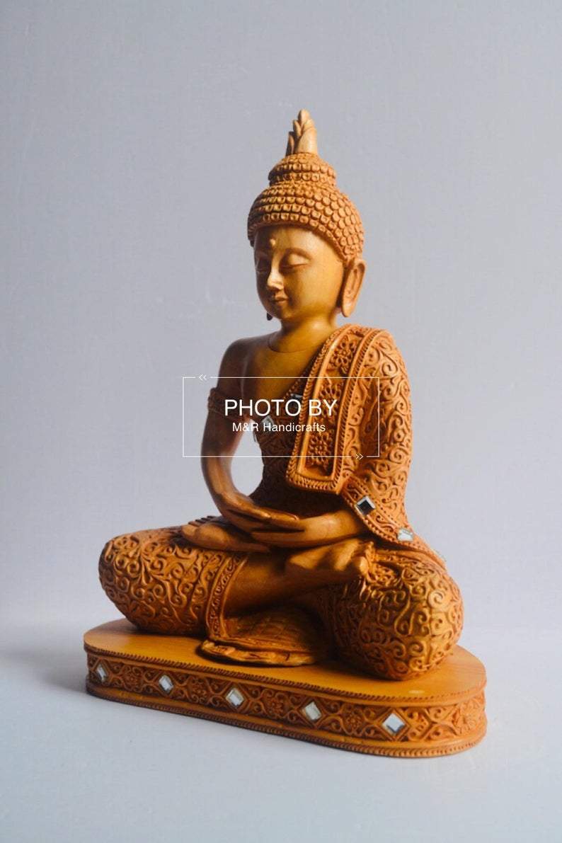 Wooden Beautifully Hand Carved Buddha Meditation - Malji Arts