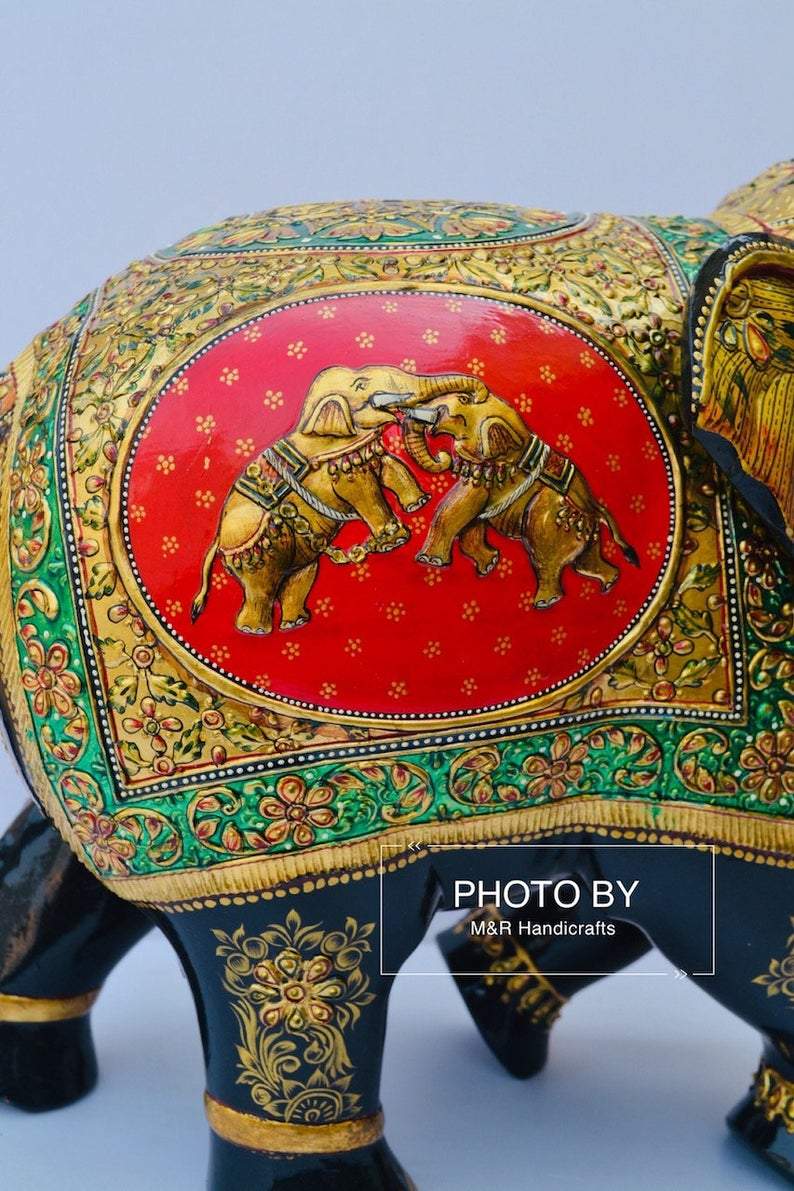 Wooden Fine Hand Painted Royal Elephant - Malji Arts