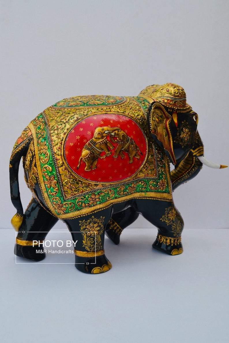 Wooden Fine Hand Painted Royal Elephant - Malji Arts