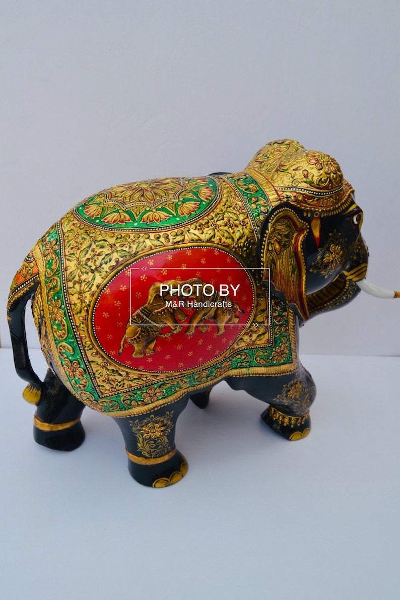 Wooden Fine Hand Painted Royal Elephant - Malji Arts