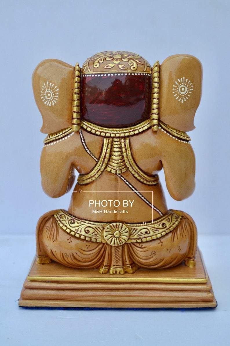 Wooden Hand Painted Baby Ganesha Statue - Malji Arts