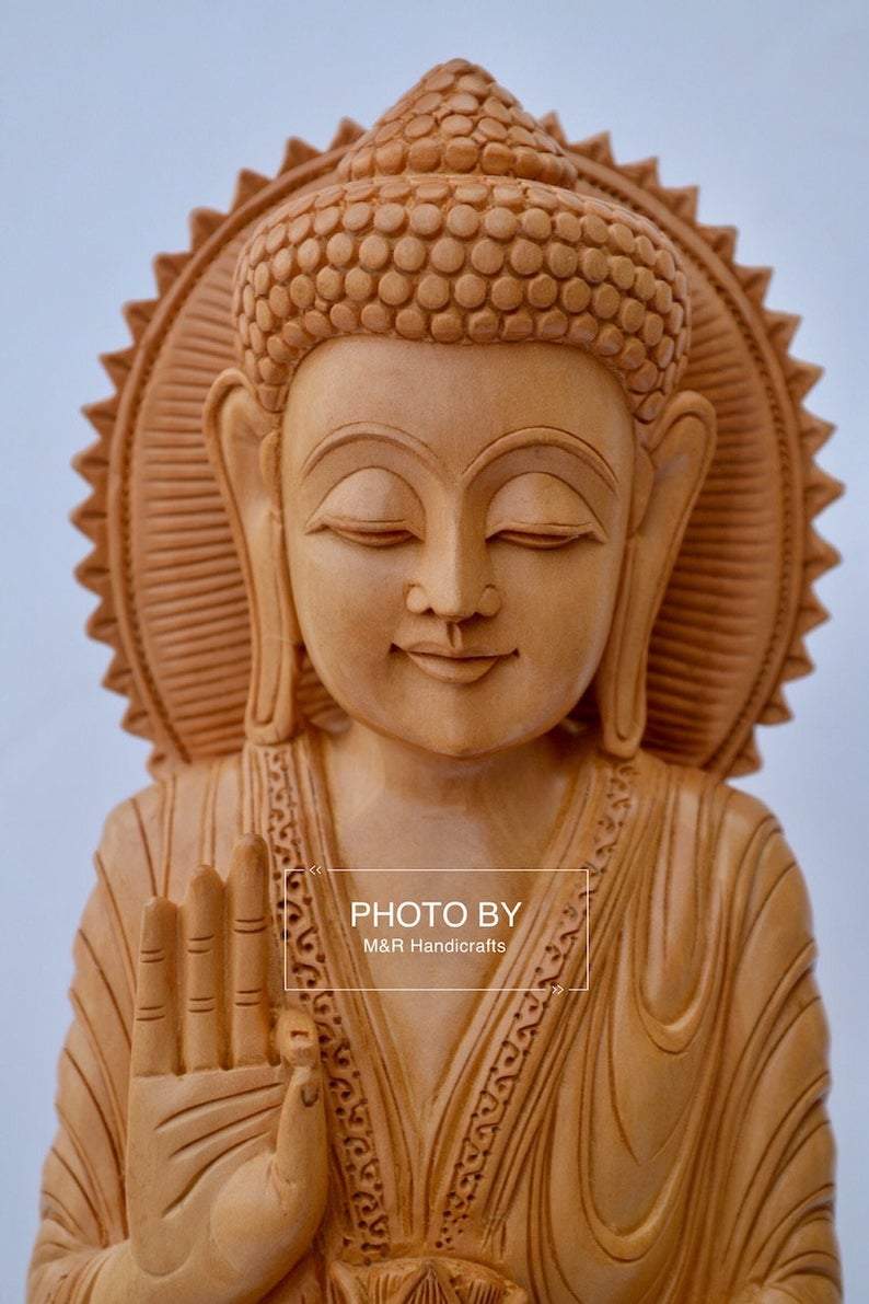 Wooden Standing Buddha Statue Big- 15 inches - Malji Arts