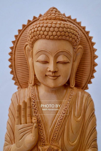 Wooden Standing Buddha Statue Big- 15 inches - Malji Arts