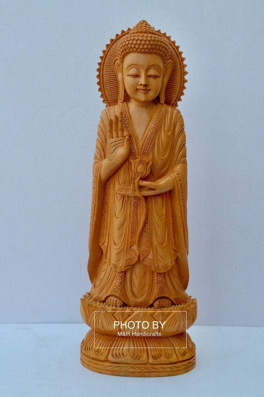 Wooden Standing Buddha Statue Big- 15 inches - Malji Arts