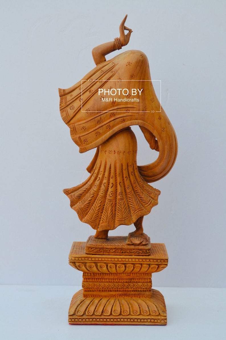 Wooden Beautifully Hand Carved Dancing Lady Statue - Malji Arts