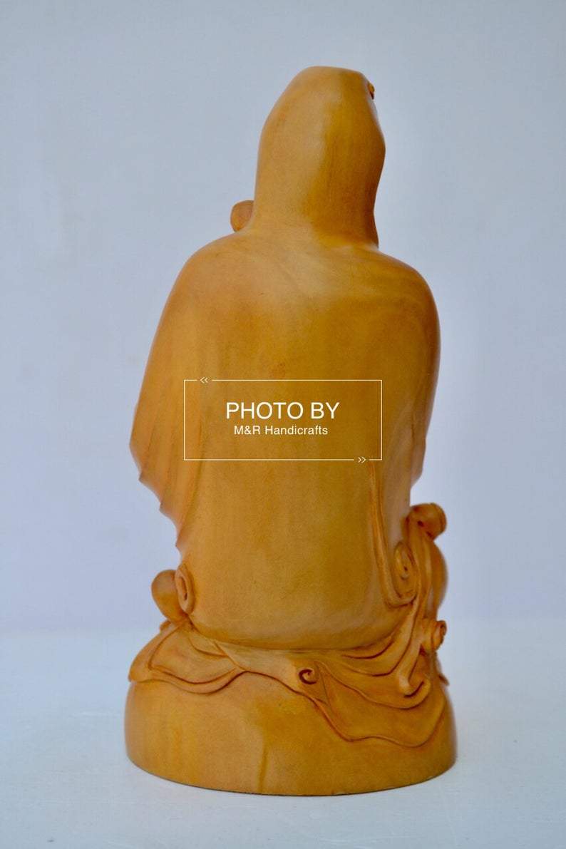 Sandalwood Hand Carved Sitting Lady Buddha Statue - Malji Arts