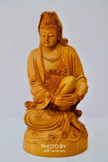Sandalwood Hand Carved Sitting Lady Buddha Statue - Malji Arts