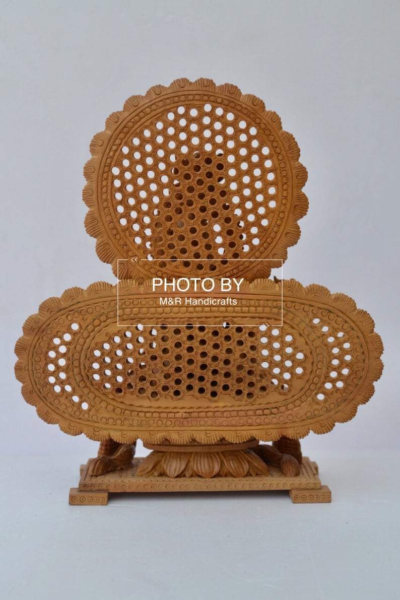 Sandalwood Carved Baby Krishna Statue with Unique Base - Malji Arts