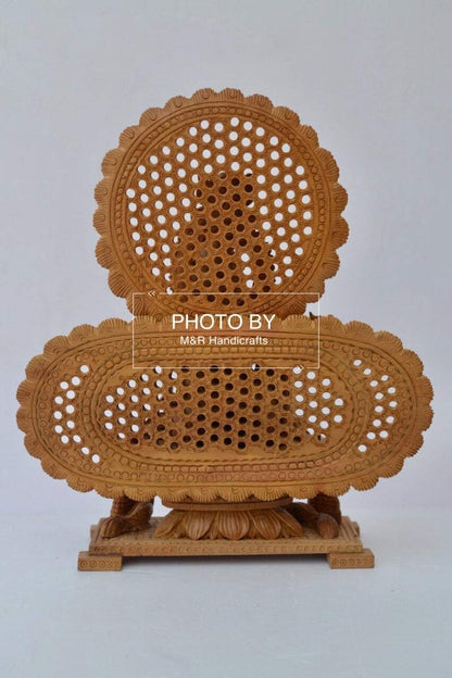 Sandalwood Carved Baby Krishna Statue with Unique Base - Malji Arts