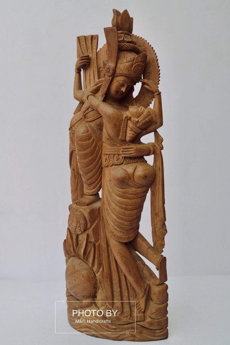 Collective Sandalwood Rare Radha Krishna Love Scene Statue - Malji Arts