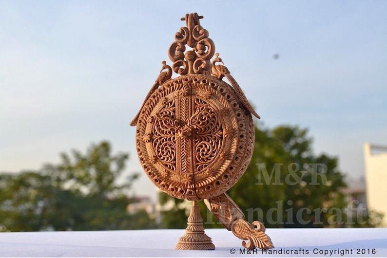 Sandalwood Carved Opening Pocket Watch Collective Piece - Malji Arts