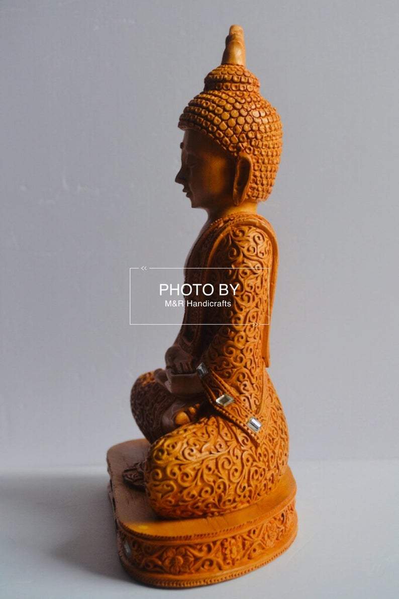 Wooden Beautifully Hand Carved Buddha Meditation - Malji Arts