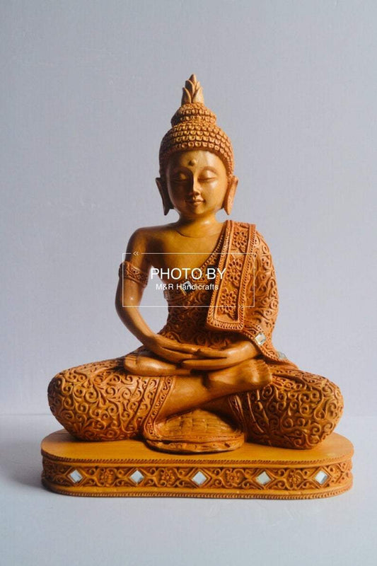 Wooden Beautifully Hand Carved Buddha Meditation - Malji Arts