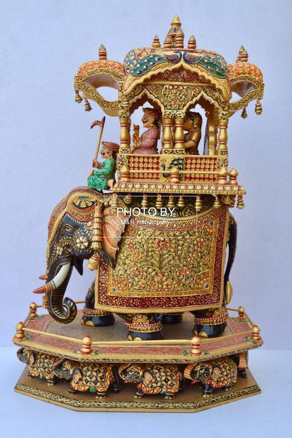Wooden Fine Hand Painted Royal Big Elephant Ambabari - Malji Arts