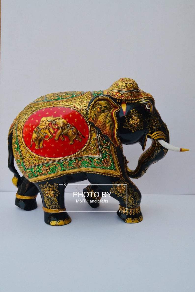 Wooden Fine Hand Painted Royal Elephant - Malji Arts
