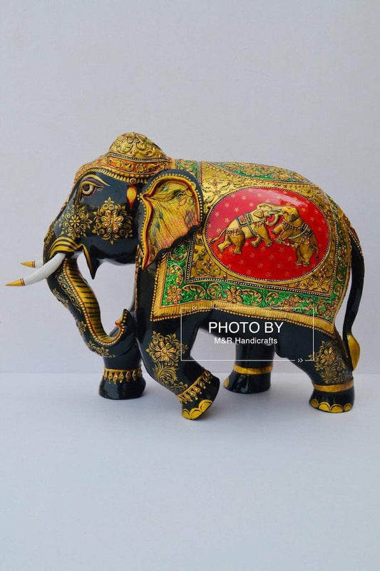 Wooden Fine Hand Painted Royal Elephant - Malji Arts