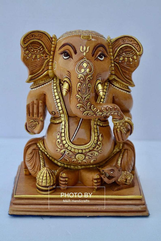 Wooden Hand Painted Baby Ganesha Statue - Malji Arts