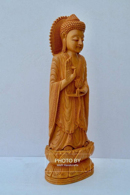 Wooden Standing Buddha Statue Big- 15 inches - Malji Arts