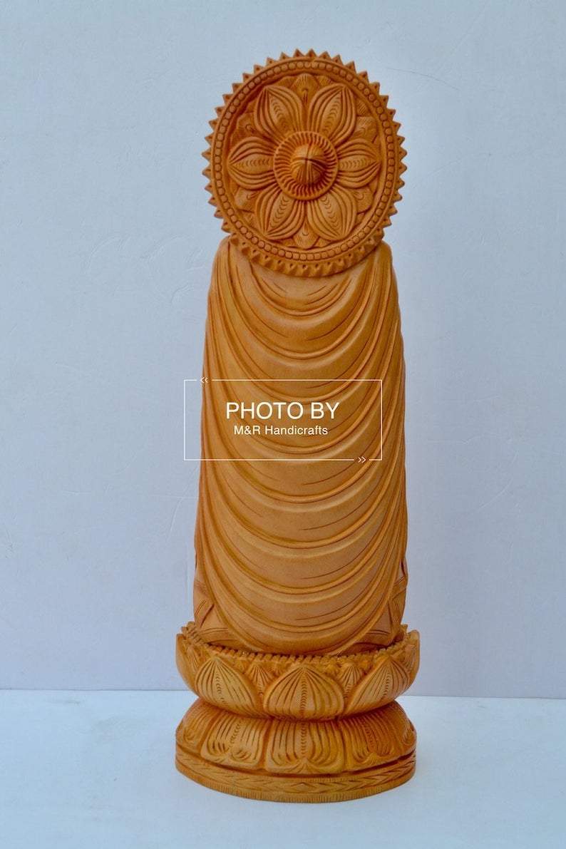 Wooden Standing Buddha Statue Big- 15 inches - Malji Arts