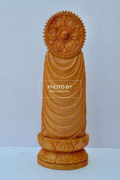 Wooden Standing Buddha Statue Big- 15 inches - Malji Arts