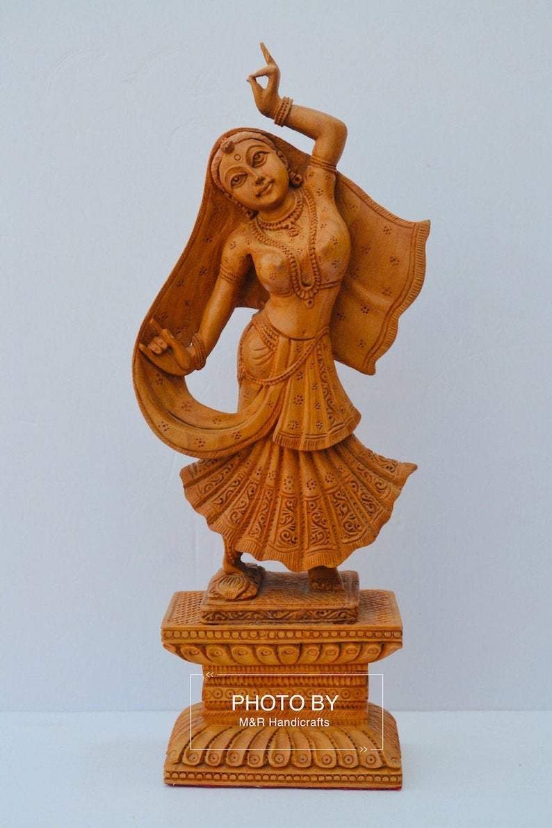 Wooden Beautifully Hand Carved Dancing Lady Statue - Malji Arts