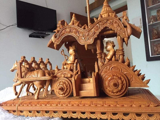 Wooden Fine Hand Carved Chariot or Arjuna Raath - Malji Arts
