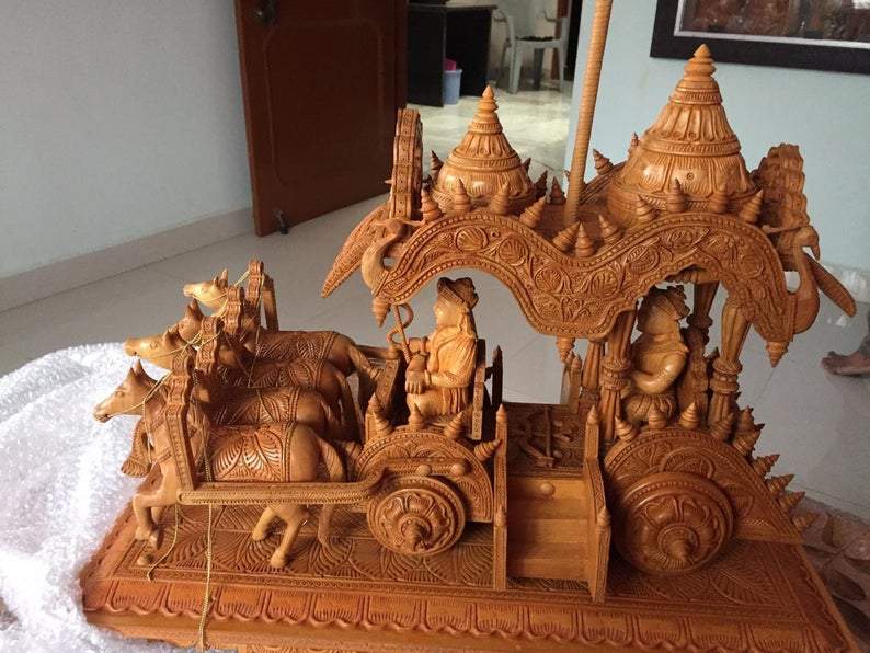 Wooden Fine Hand Carved Chariot or Arjuna Raath - Malji Arts