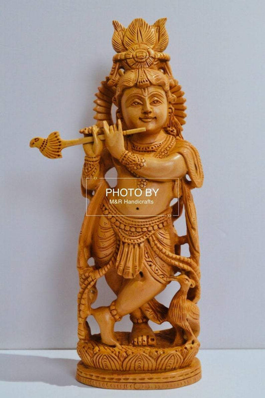 Wooden Hand Carved Baal Krishna Standing - Malji Arts