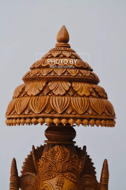 Sandalwood Beautifully Hand Carved Ganesha Chatri or umbrella - Malji Arts