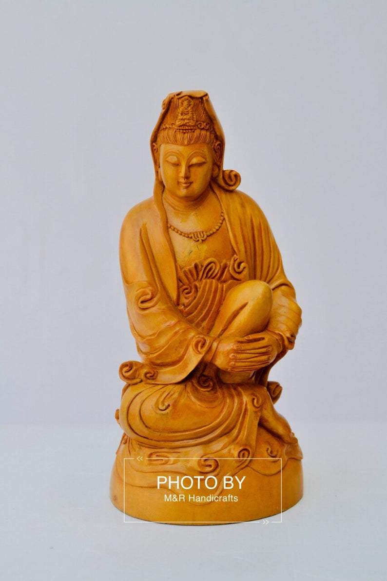 Sandalwood Hand Carved Sitting Lady Buddha Statue - Malji Arts