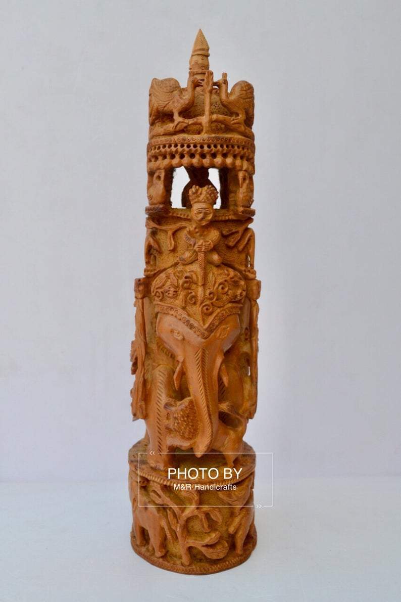 Sandalwood Antique Fine Carved Royal Elephant Ambabari - Malji Arts